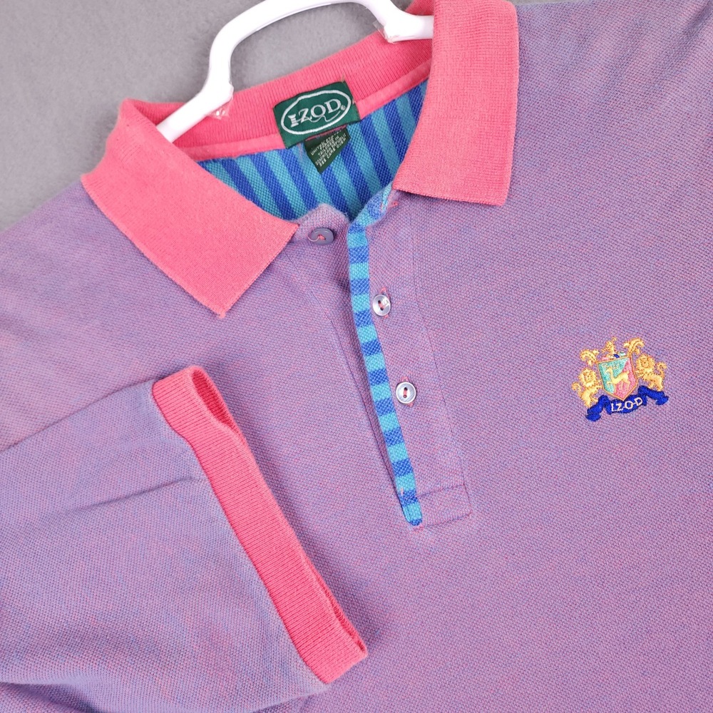 Izod Polo Shirt Mens XL Pastel Pink Colorblock Vintage 90s Pique Crest‎ Logo Y2K